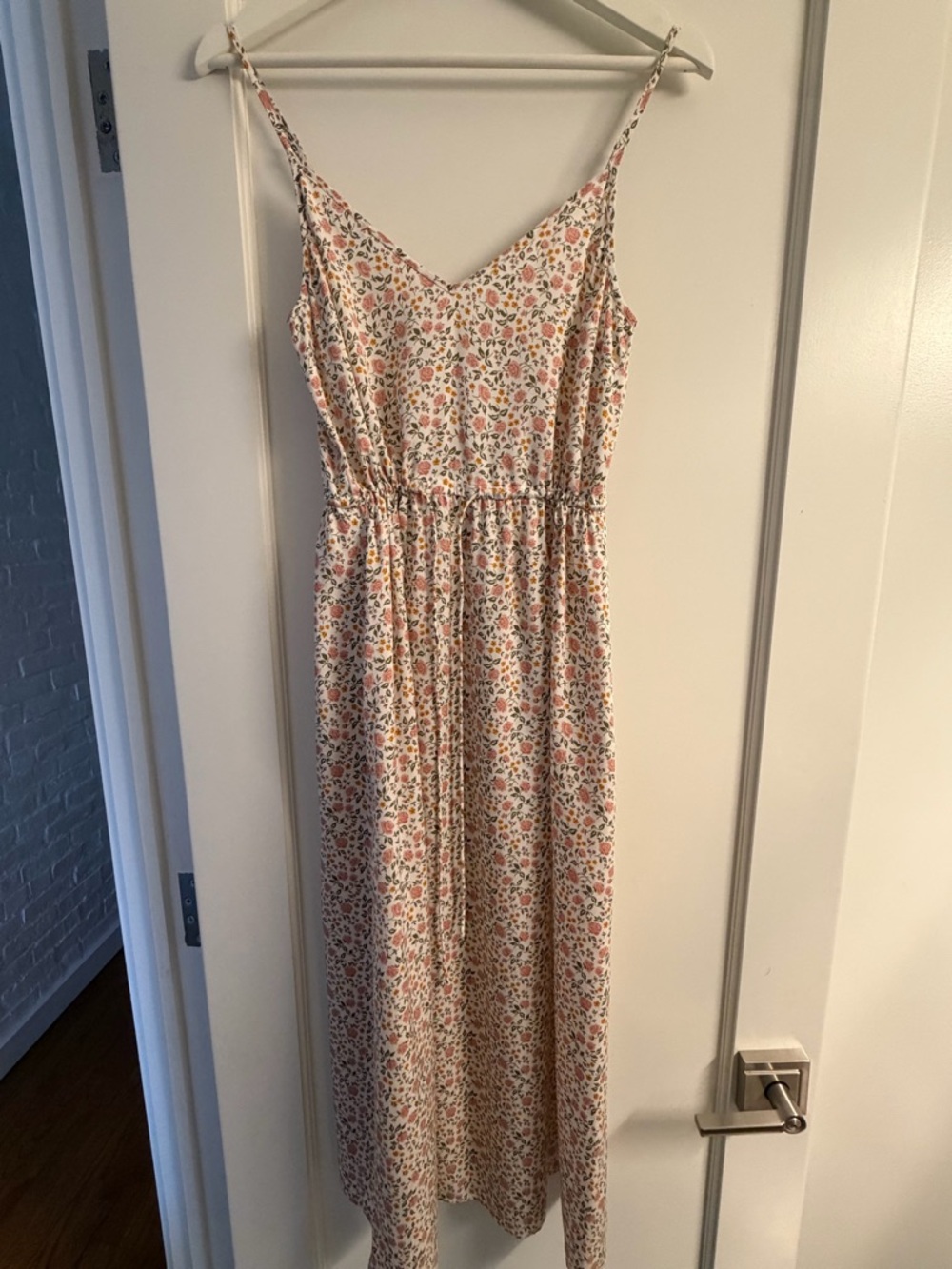 Reformation Cream Floral Midi Dress with Pink & Orange Accents